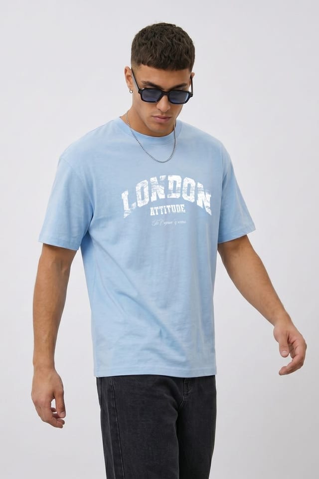 LONDON ATTITUDE LONDON ATTITUDE Men's Original Creators Premium Cotton T-Shirt with Vintage White Logo in Light Blue - 3