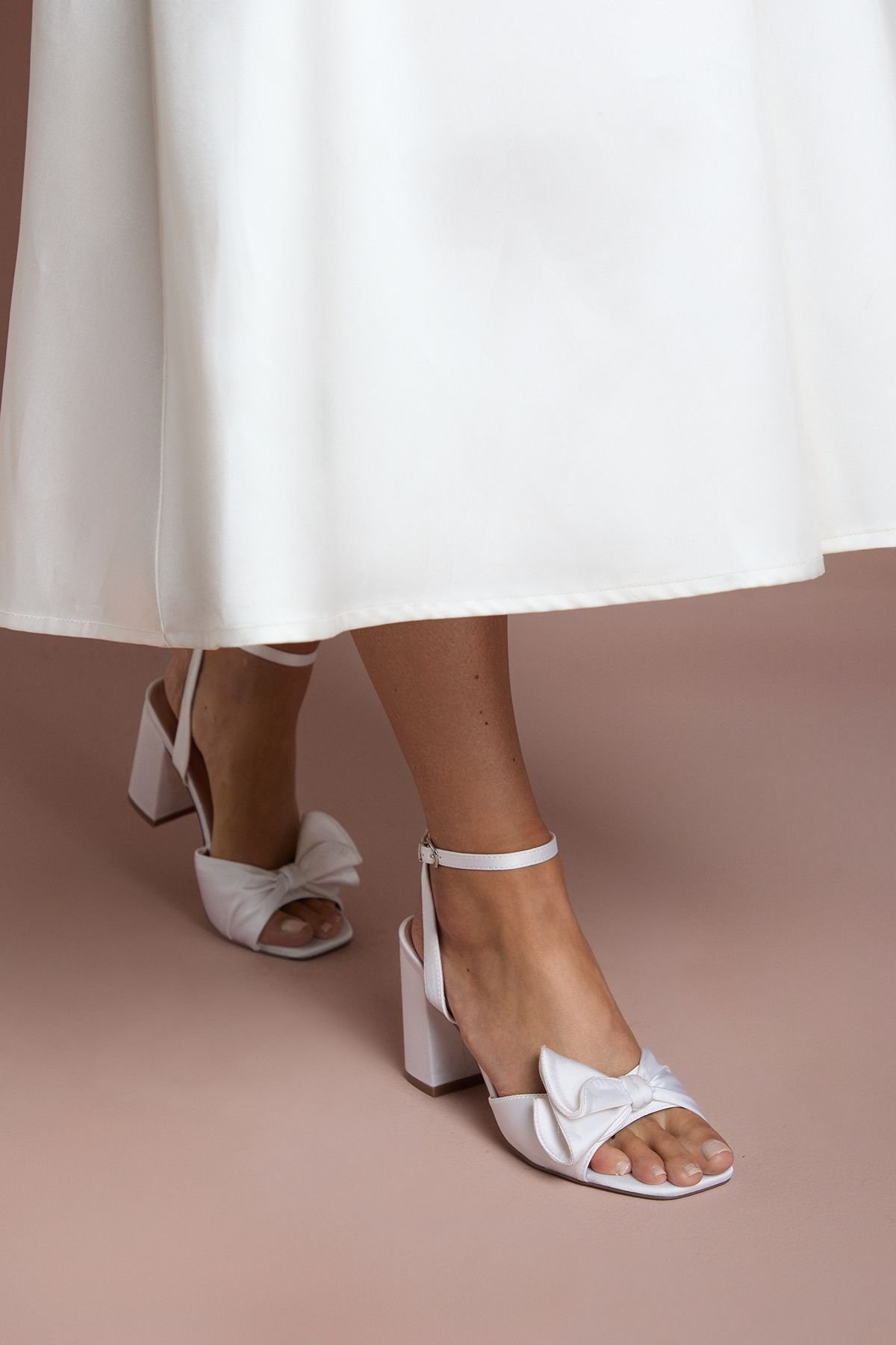 Coast Coast Women's Bridal Tina Satin Soft Ruffle High Block Heel Sandals in Ivory - 3