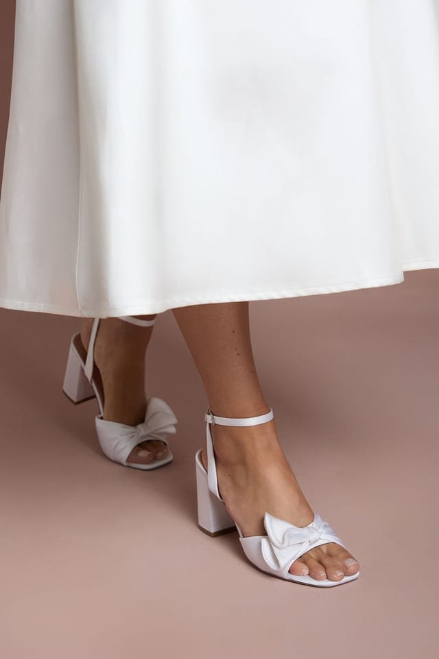 Coast Coast Women's Bridal Tina Satin Soft Ruffle High Block Heel Sandals in Ivory - 3