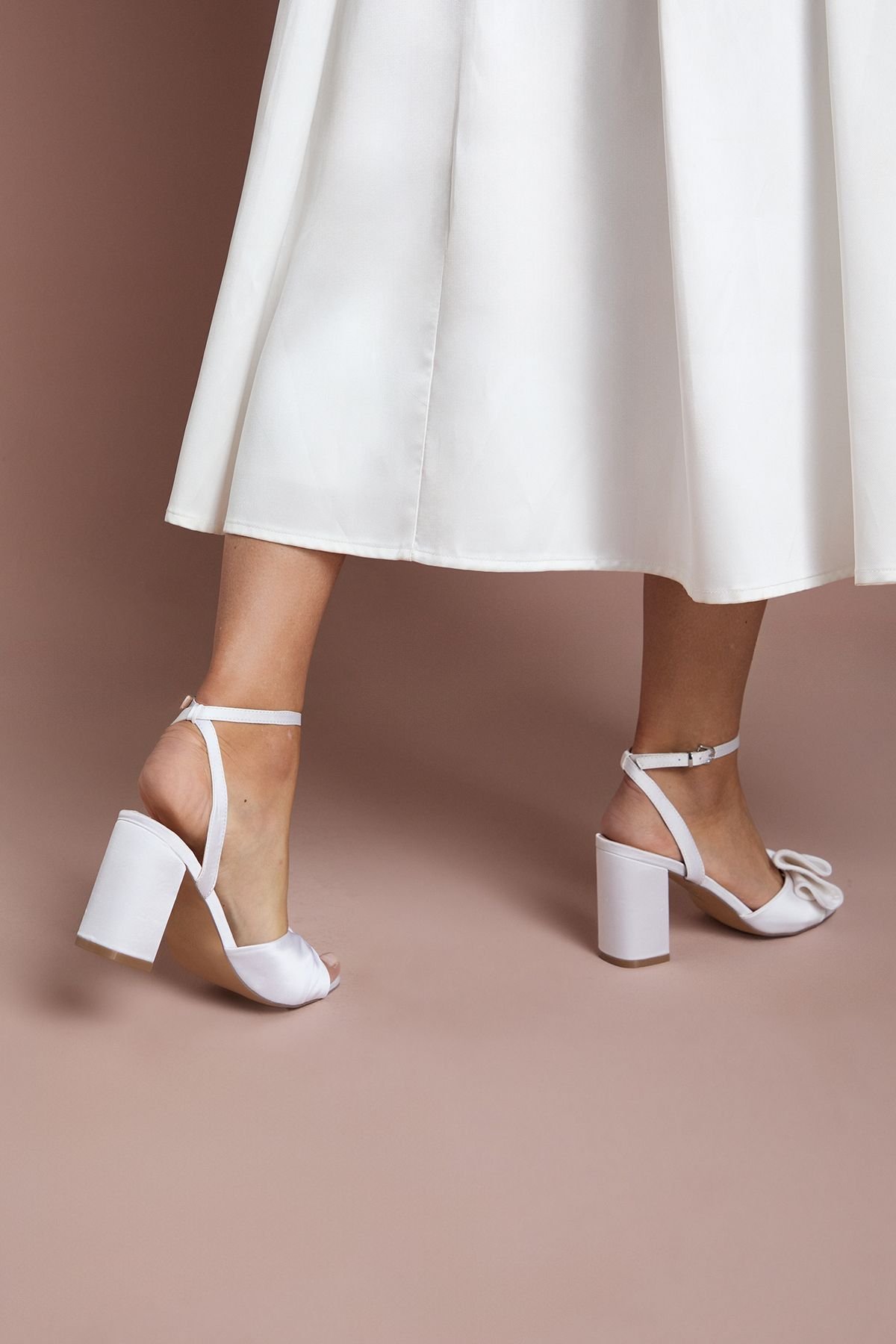 Coast Coast Women's Bridal Tina Satin Soft Ruffle High Block Heel Sandals in Ivory - 4