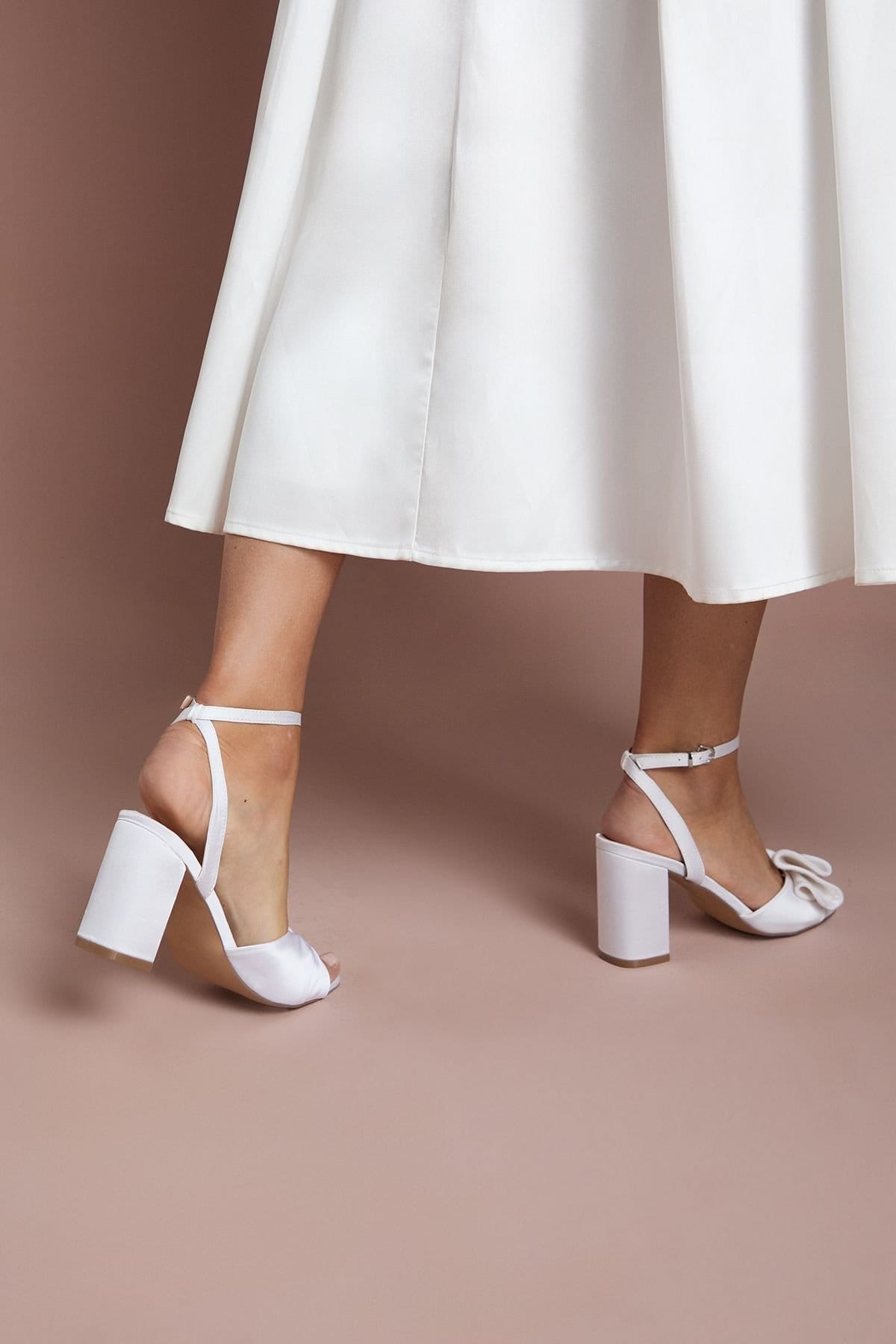 Coast Coast Women's Bridal Tina Satin Soft Ruffle High Block Heel Sandals in Ivory - 4