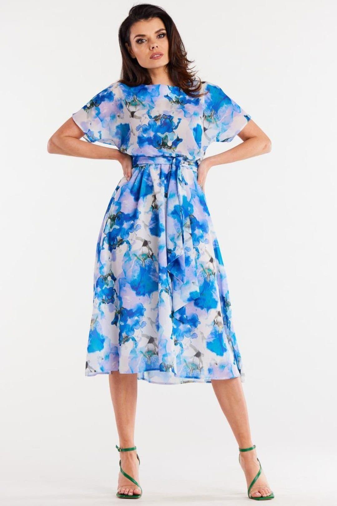 Love Lace Love Lace Women's Awama Chiffon Day Dress With Elastic Lining in Blue