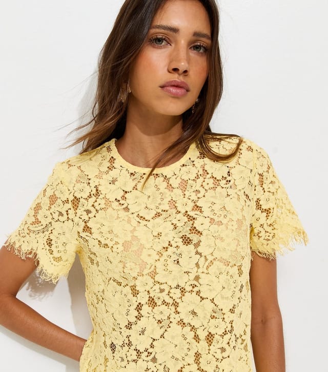 New Look Women's Light Yellow Lace Scalloped Top New Look - 2