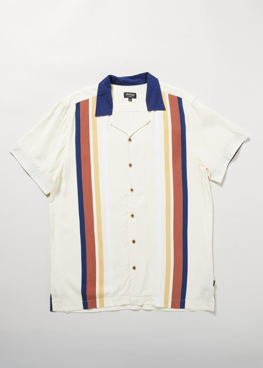 Chet Rock Chet Rock Men's Consul Stone Bowling Shirt with Vertical Stripe Detail in Cream
