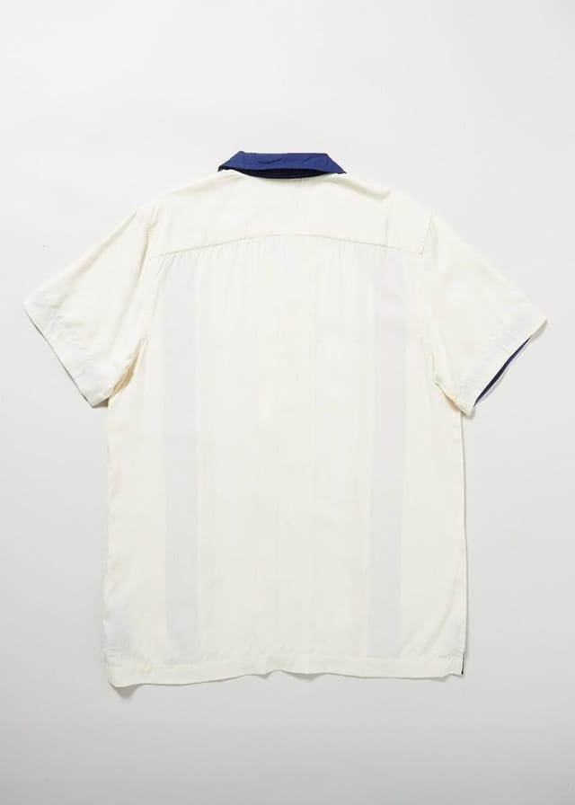 Chet Rock Chet Rock Men's Consul Stone Bowling Shirt with Vertical Stripe Detail in Cream - 2