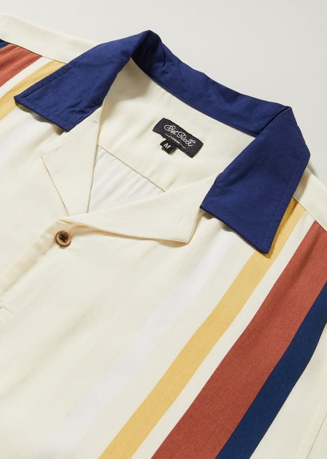 Chet Rock Chet Rock Men's Consul Stone Bowling Shirt with Vertical Stripe Detail in Cream - 3