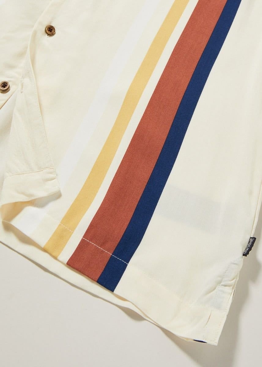 Chet Rock Chet Rock Men's Consul Stone Bowling Shirt with Vertical Stripe Detail in Cream - 4