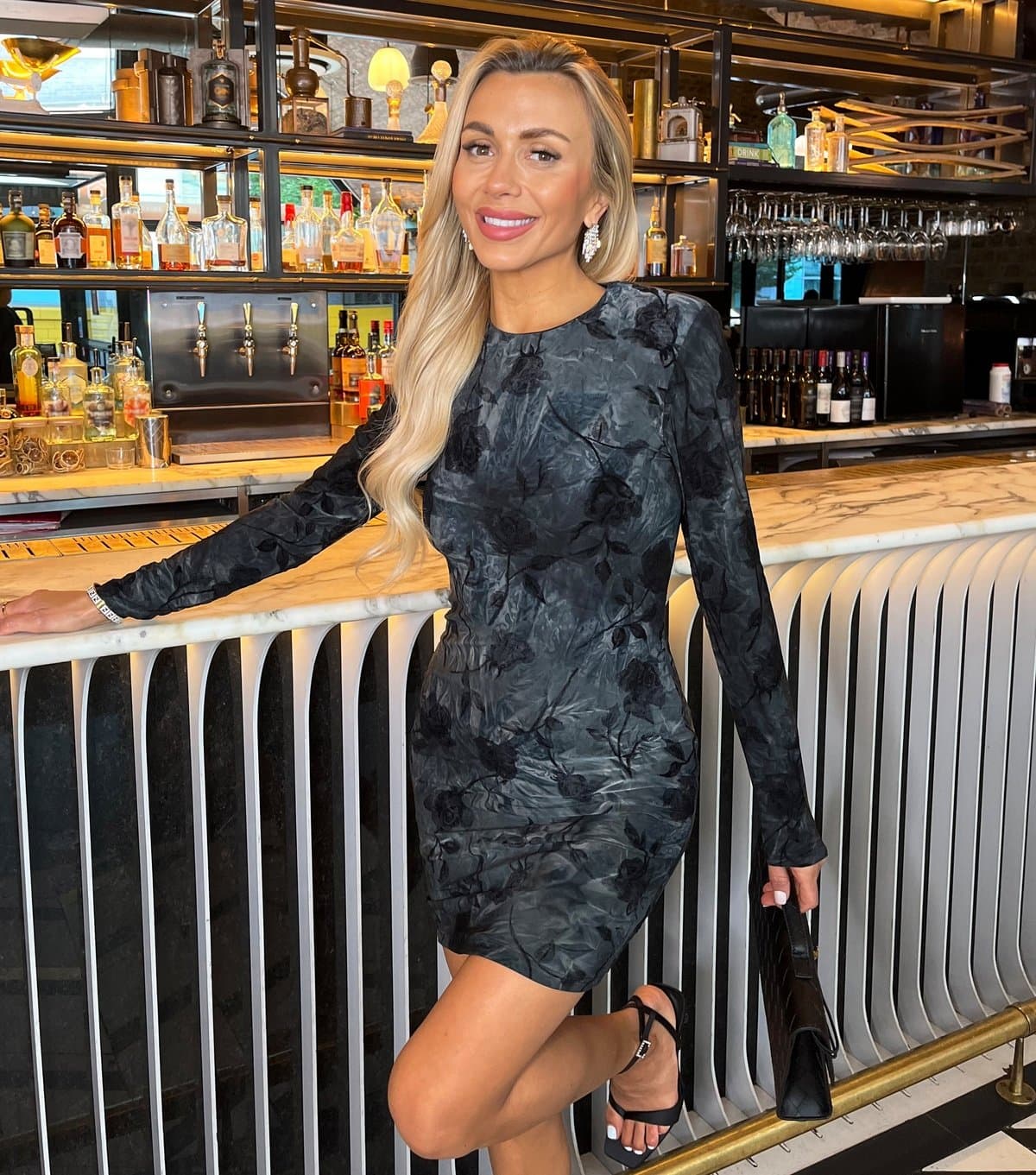 AX Paris Women's Black Rose Velour Long Sleeve Mini Dress AX Paris New Look