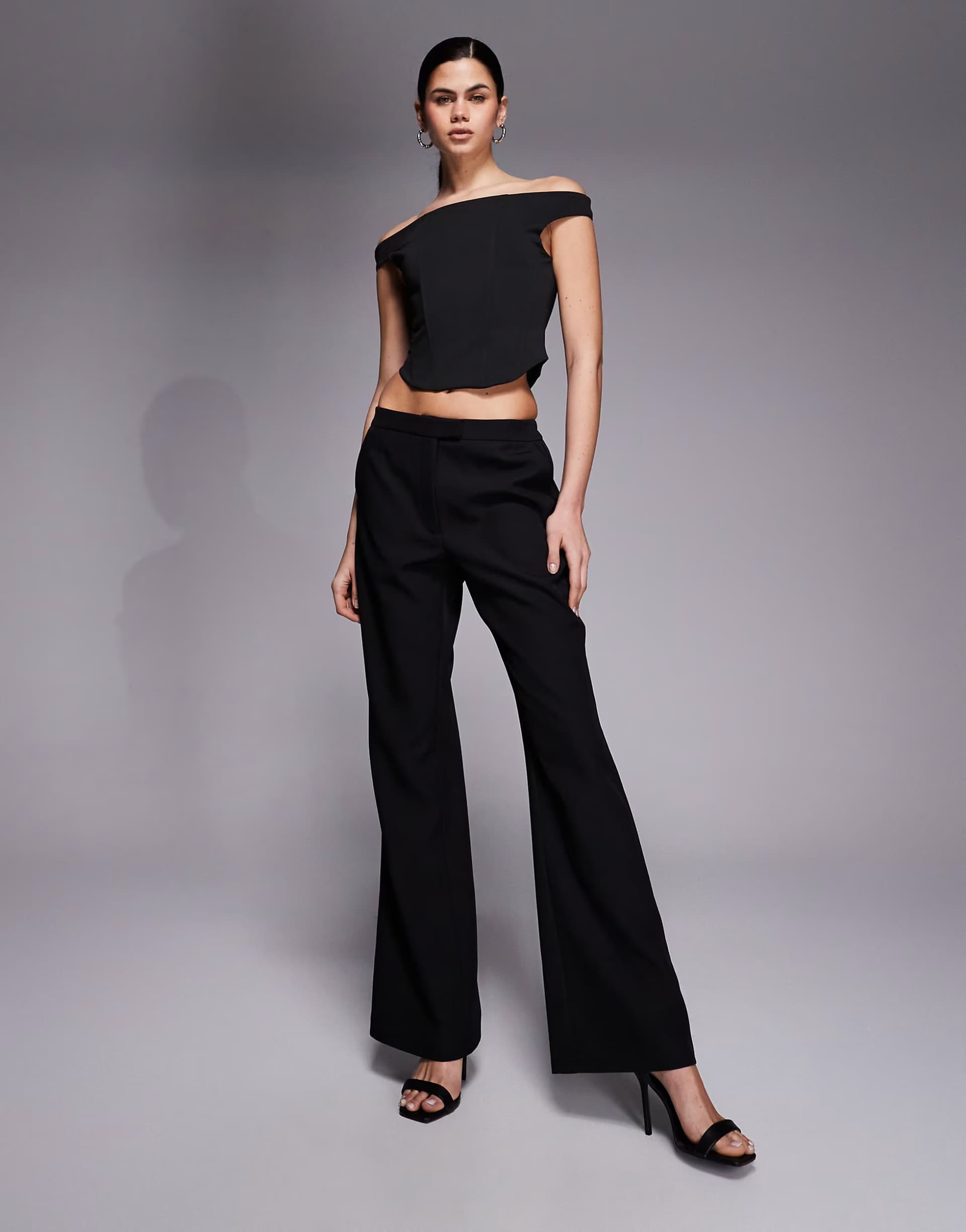 ASOS Kaiia exclusive mid waist flare trousers co-ord in black