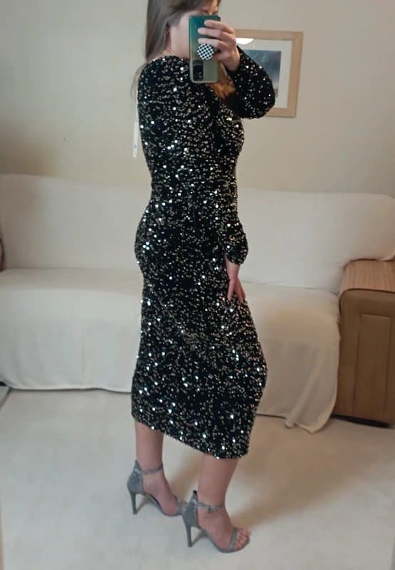 Albaray Albaray | Black velvet silver sequin off shoulder midi party dress UK 12 BNWT retail £119