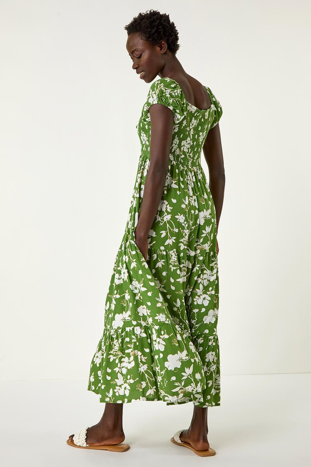 Roman Roman Women's Floral Print Tiered Maxi Dress in Green - 3