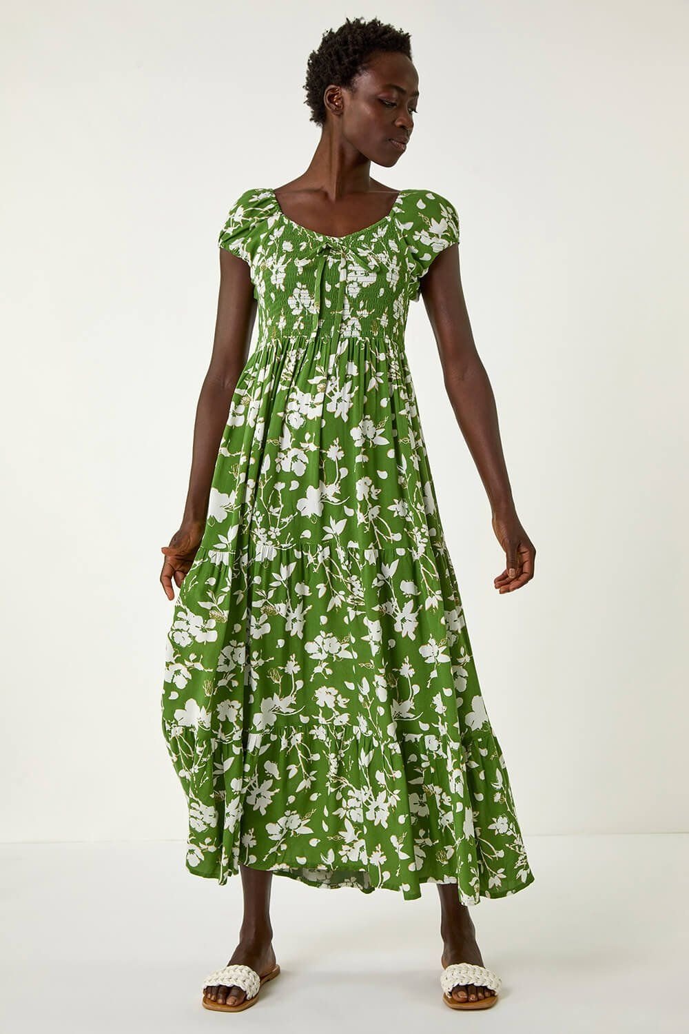 Roman Roman Women's Floral Print Tiered Maxi Dress in Green - 4