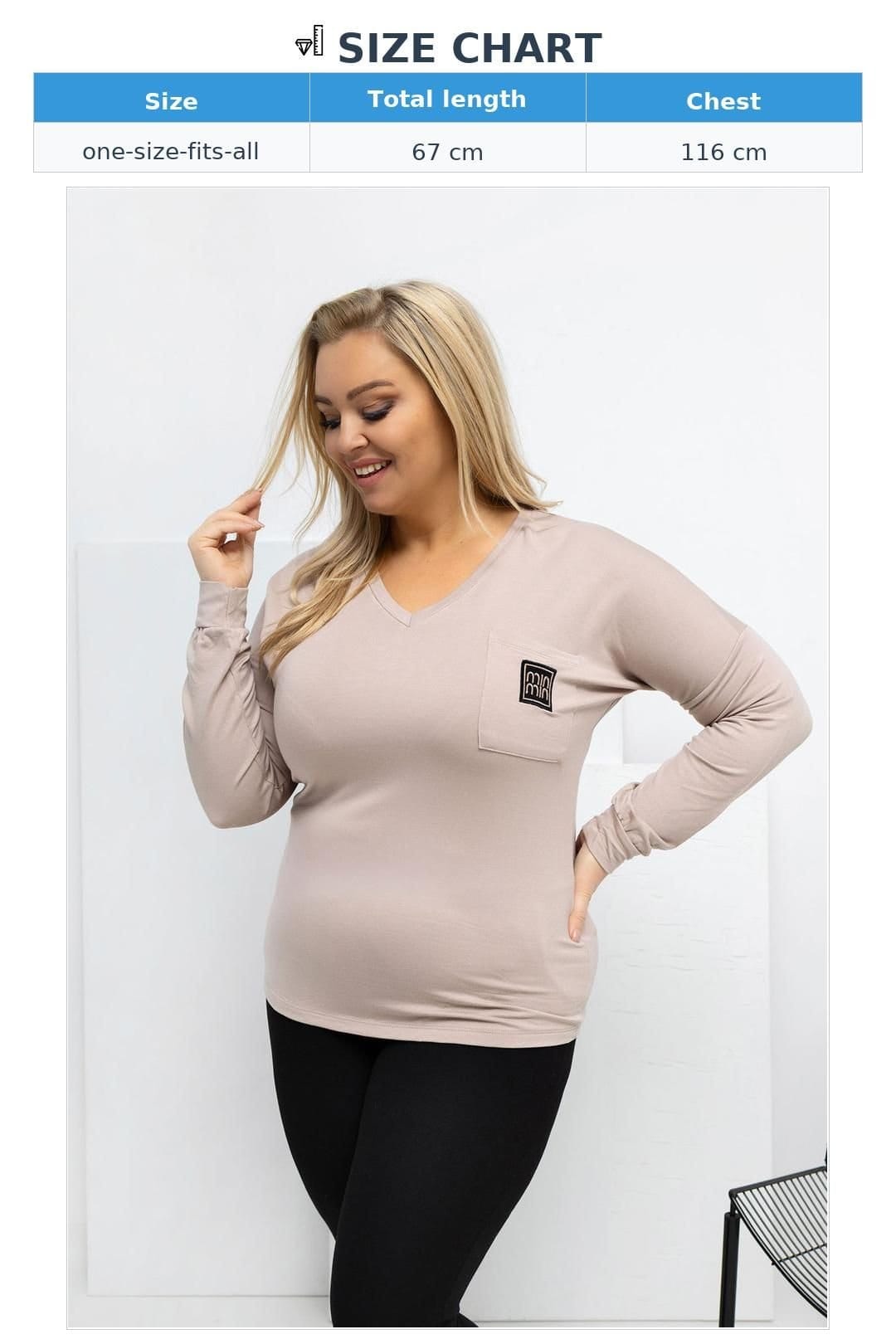 Love Lace Love Lace Women's Plus Size V Neck Blouse With Chest Pocket in Beige - 4