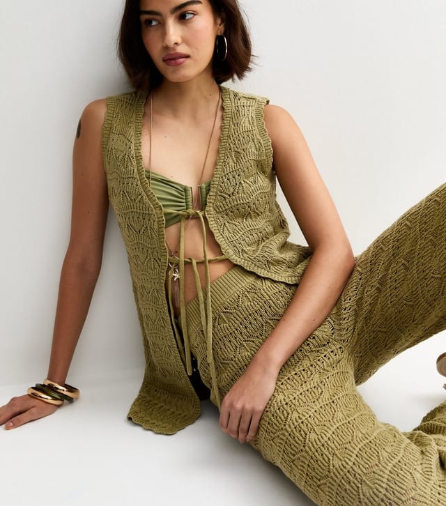 New Look Women's Khaki Cotton Rich Wave Stitchy Trousers New Look - 2