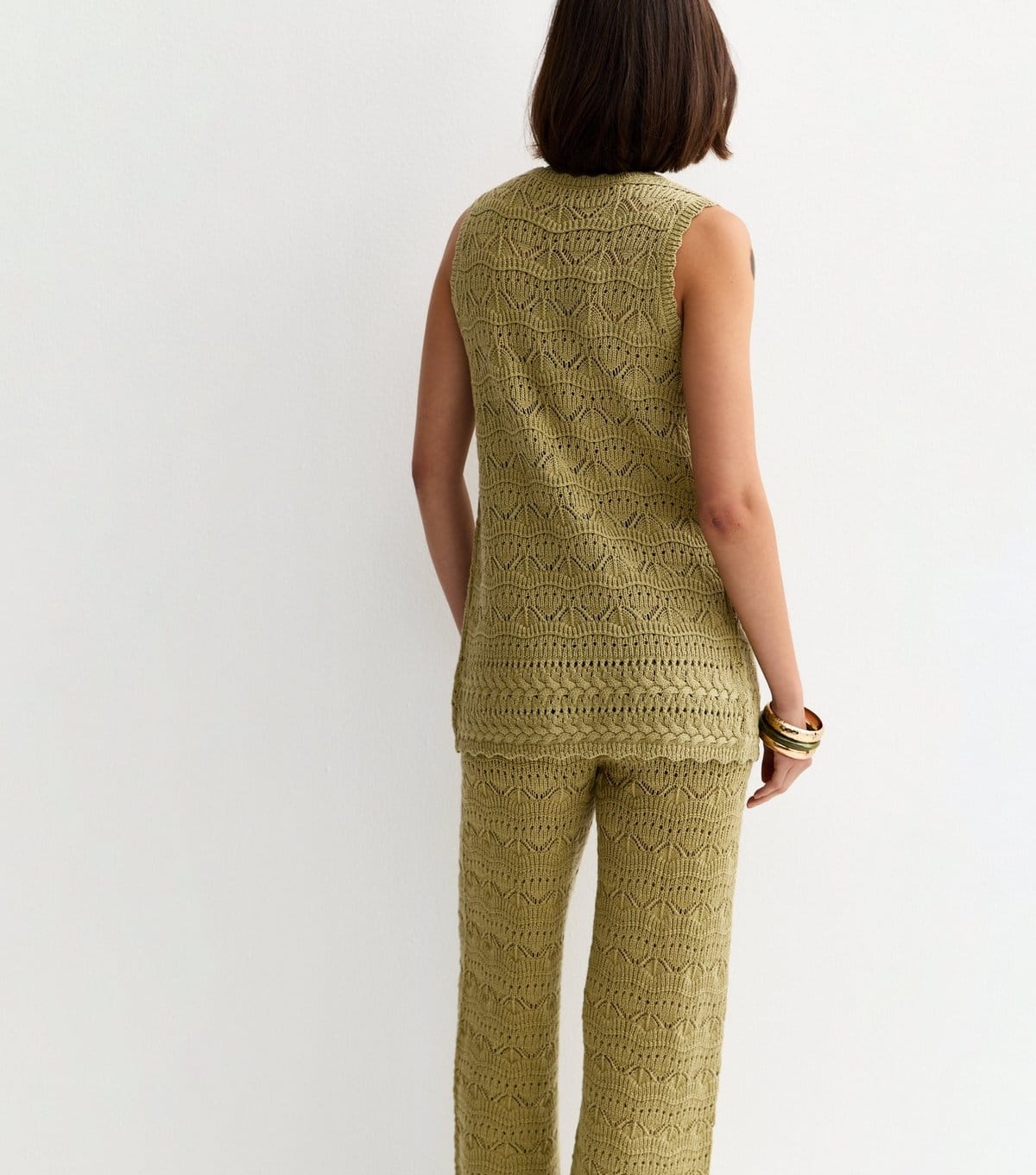 New Look Women's Khaki Cotton Rich Wave Stitchy Trousers New Look - 4