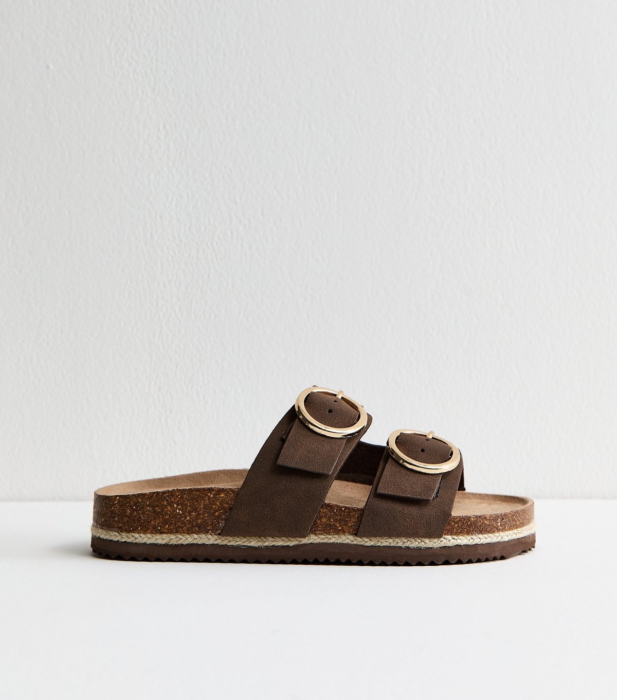 New Look Women's Wide Fit Brown Faux Suede Round Buckle Sandals Vegan New Look - 3