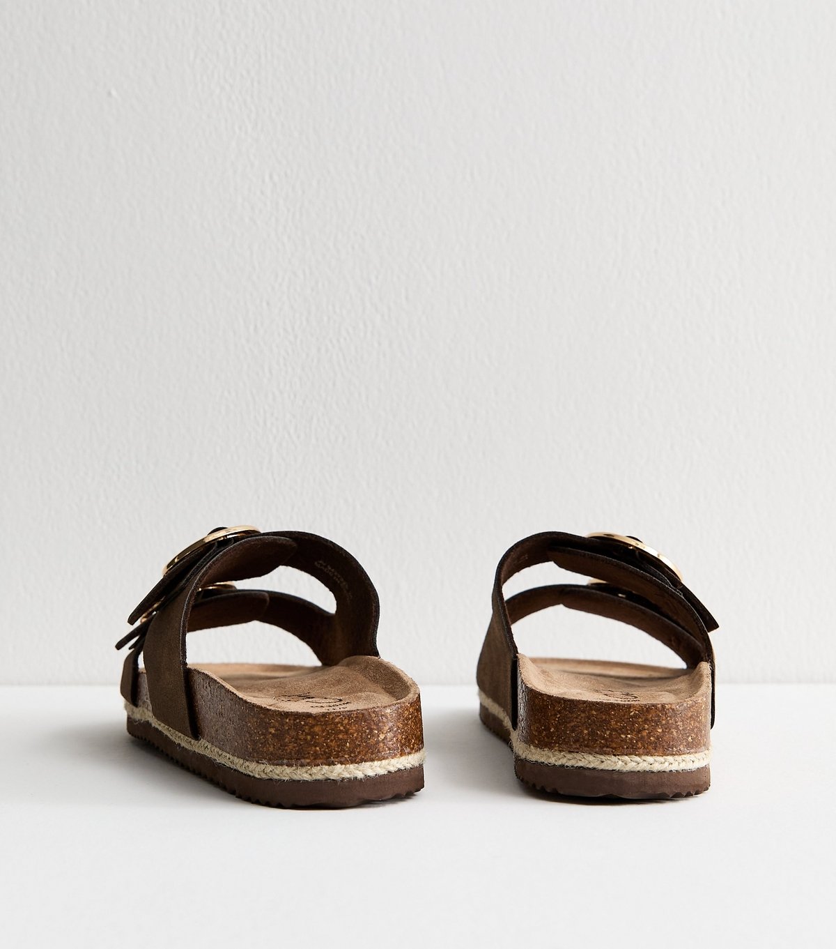 New Look Women's Wide Fit Brown Faux Suede Round Buckle Sandals Vegan New Look - 4