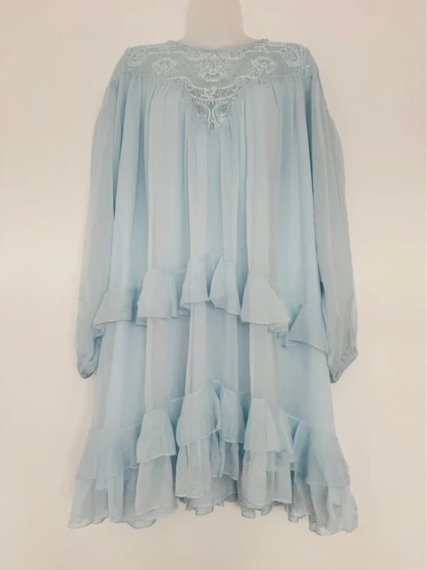 River Island *NEW* (no tag) River Island Baby Blue Smocked Ruffle Dress with Lace Detail - Size UK 14