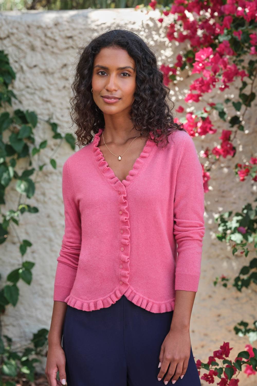 Pure Collection Pure Collection Women's Cashmere Ruffle Cardigan in Pink - 1