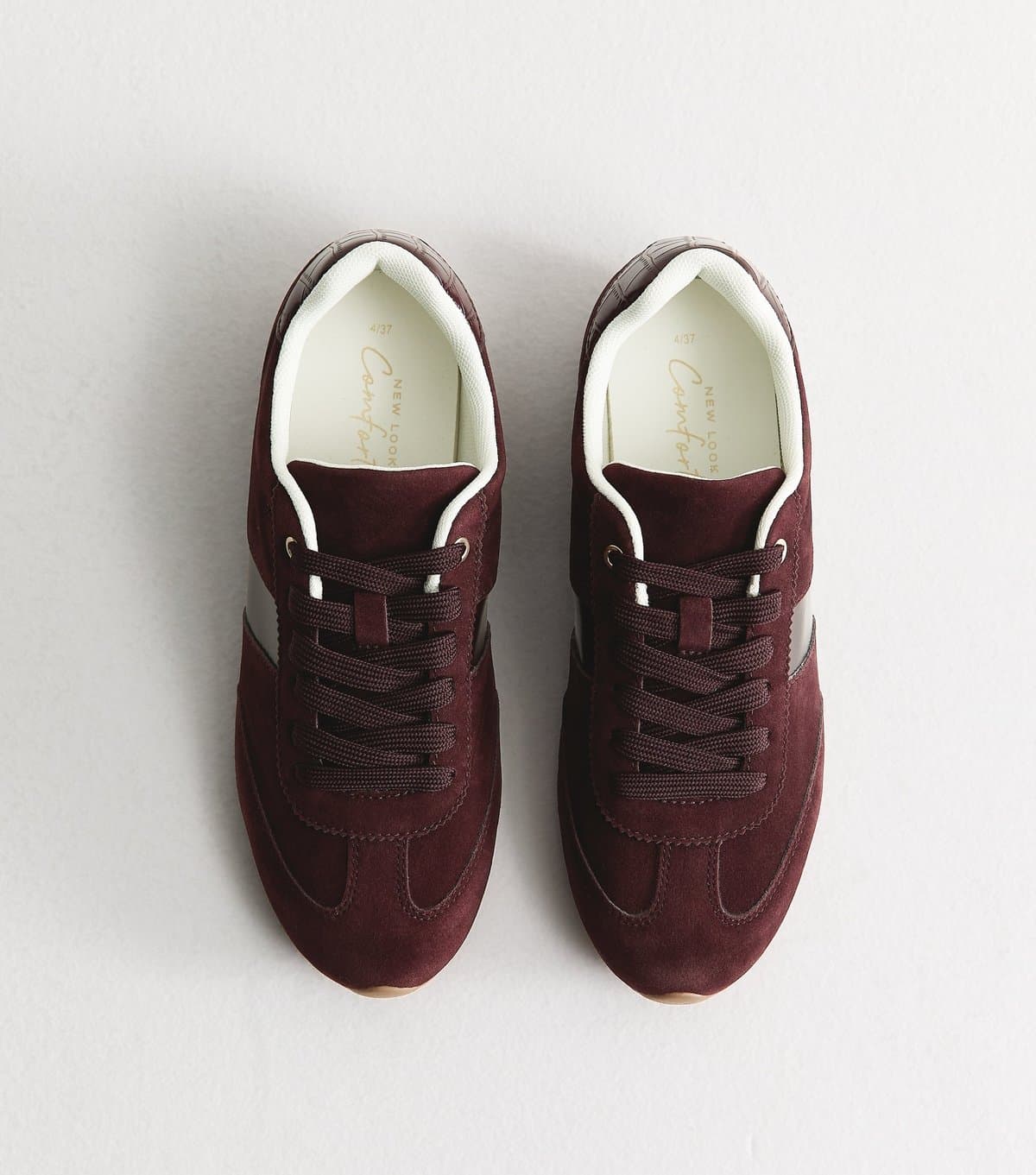 New Look Women's Dark Burgundy Faux Brushed Leather Side Stripe Trainers Vegan New Look