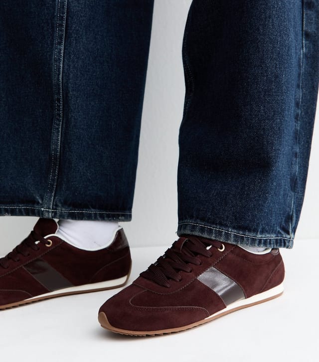 New Look Women's Dark Burgundy Faux Brushed Leather Side Stripe Trainers Vegan New Look - 2