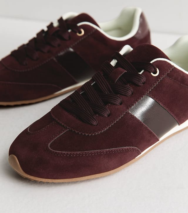 New Look Women's Dark Burgundy Faux Brushed Leather Side Stripe Trainers Vegan New Look - 3