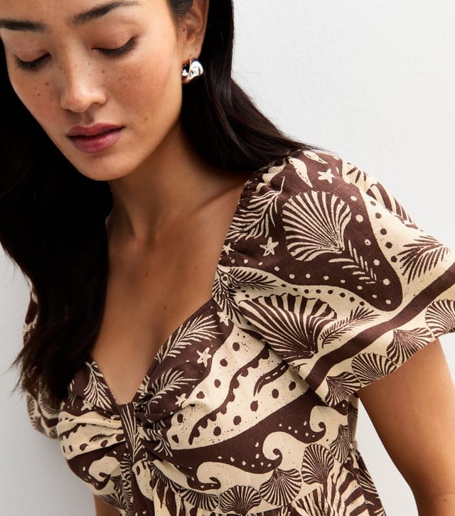 New Look Women's Brown Shell Print Puff Sleeve Mini Dress New Look - 2
