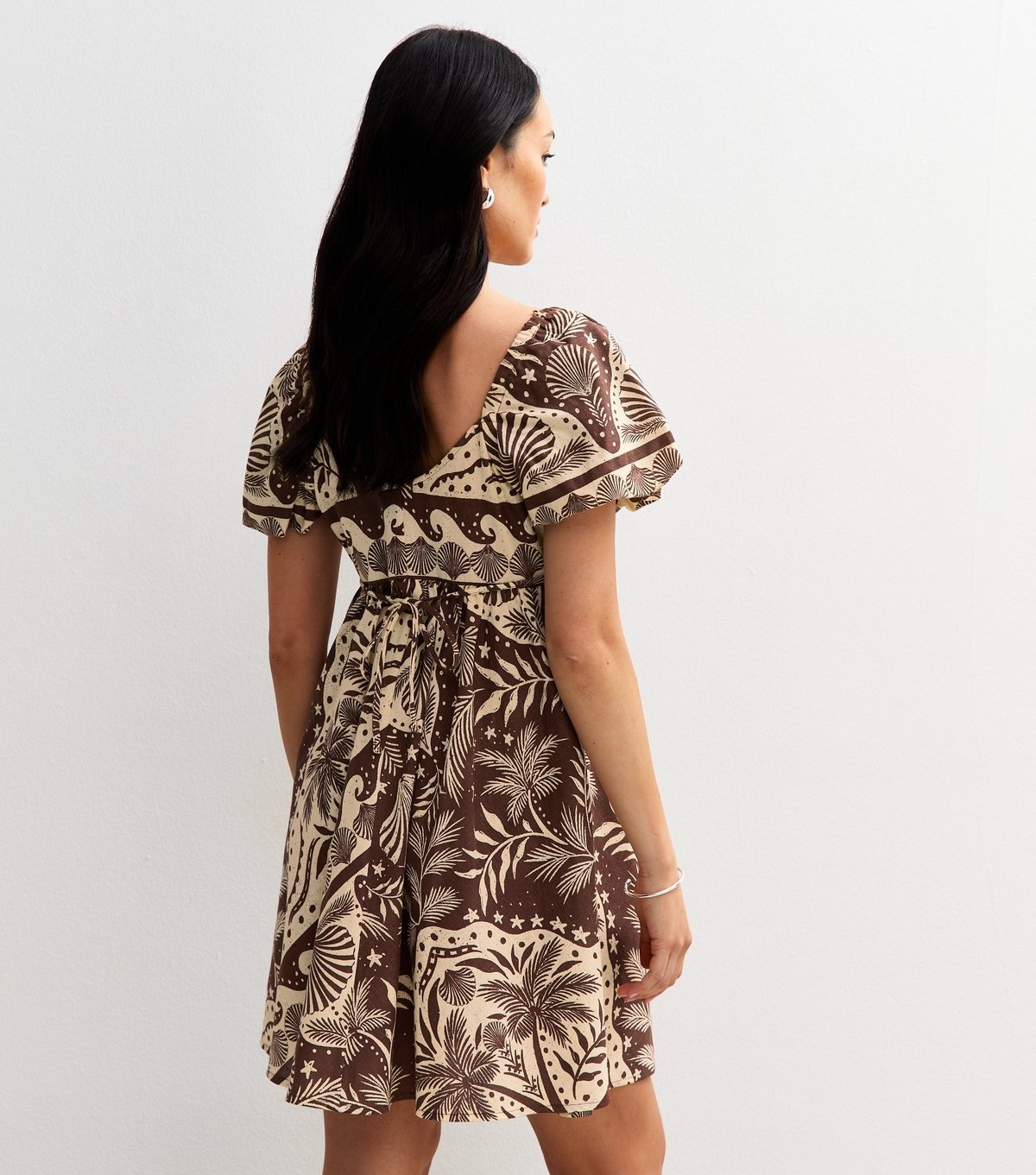 New Look Women's Brown Shell Print Puff Sleeve Mini Dress New Look - 4