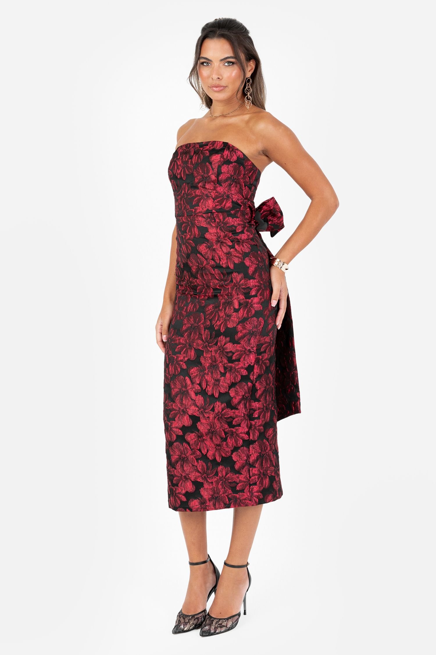 Maya Deluxe Maya Deluxe Women's Floral Jacquard Bandeau Midi Dress in Black - 2