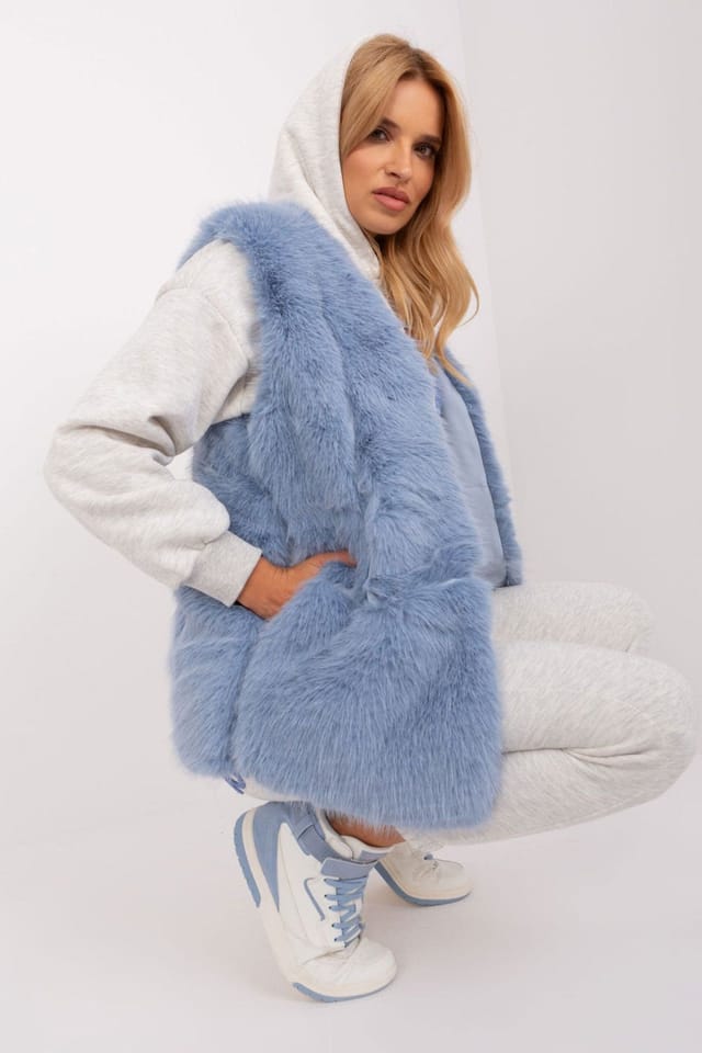 Love Lace Love Lace Women's Soft Polyester Fur Vest with Pockets Lining in Blue - 2