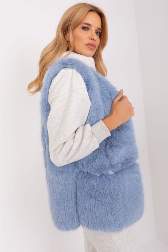Love Lace Love Lace Women's Soft Polyester Fur Vest with Pockets Lining in Blue - 3