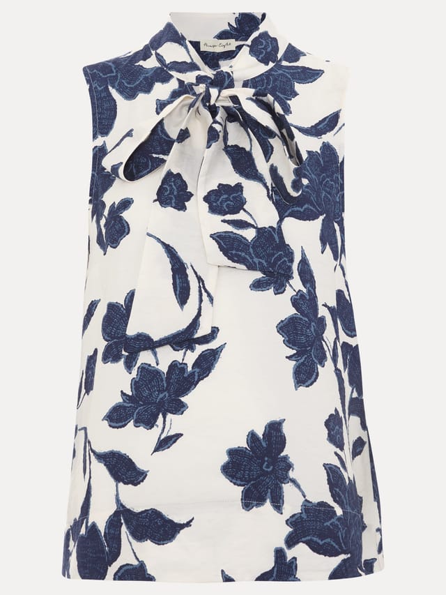 Phase Eight Phase Eight Women's Junie Floral Sleeveless Pussybow Blouse in Navy - 2