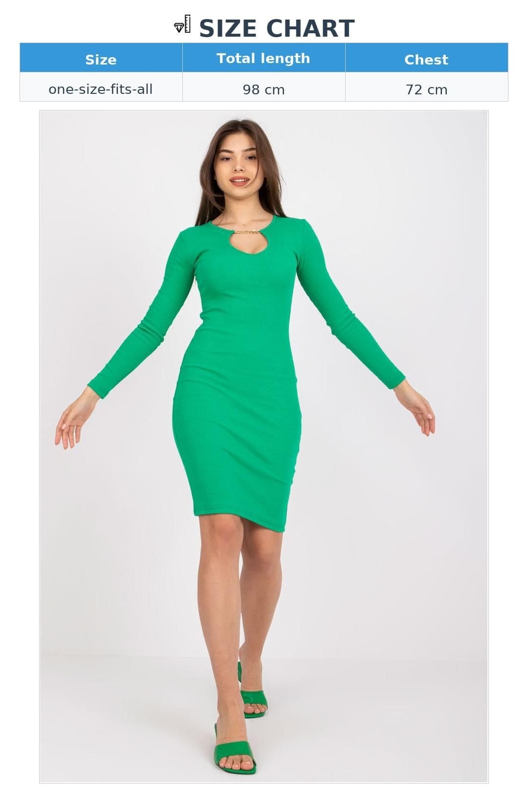 Love Lace Love Lace Women's Ribbed Long Sleeve Pencil Dress with Chain in Green - 4