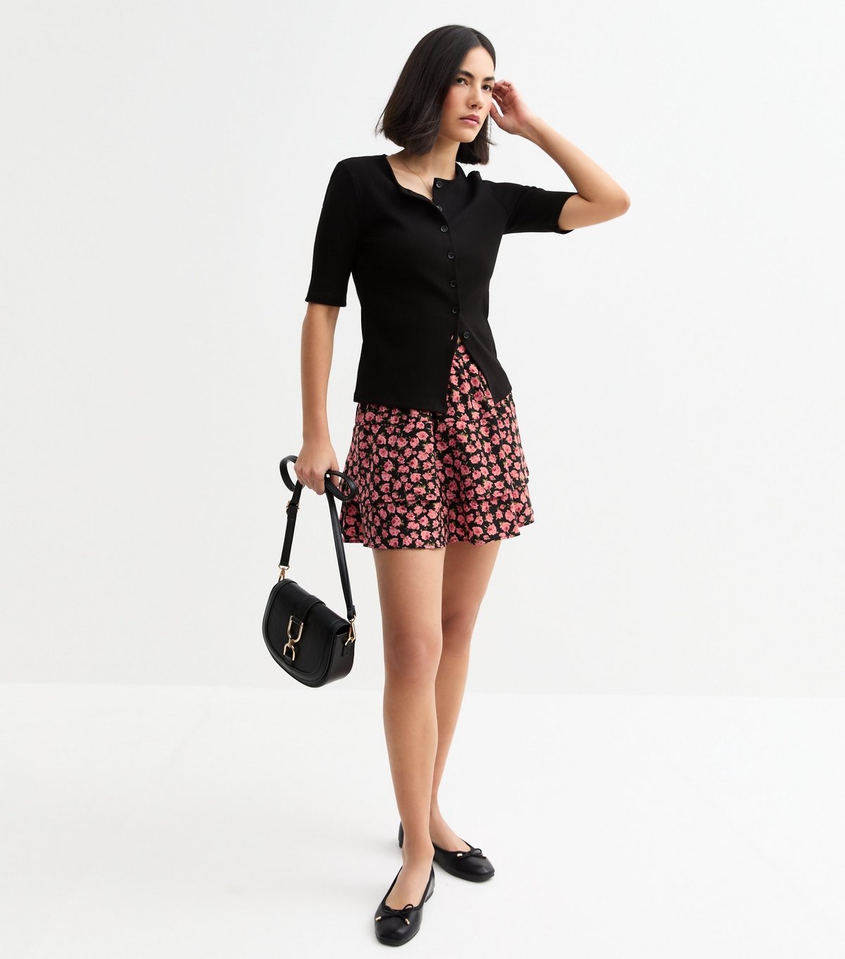 New Look Women's Pink Rose Print Tiered Mini Skirt New Look - 2