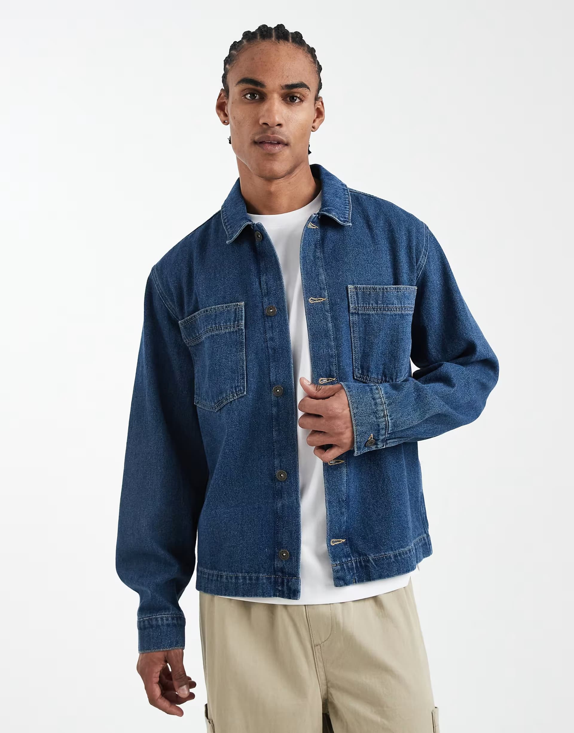 ASOS ASOS DESIGN long sleeved denim shirt in dark wash blue with tint