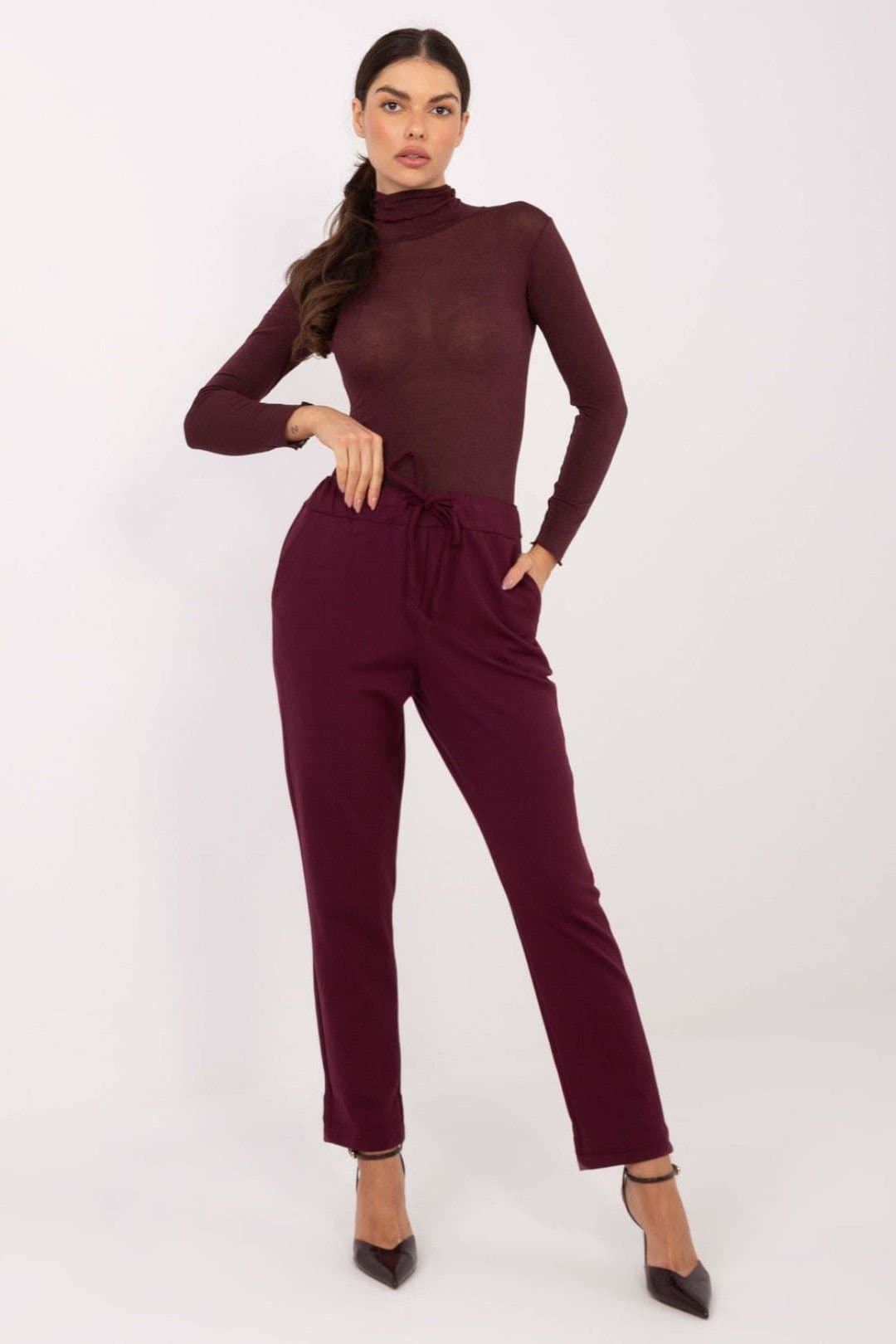 Love Lace Love Lace Women's High Waist Tapered Casual Fabric Pants in Red