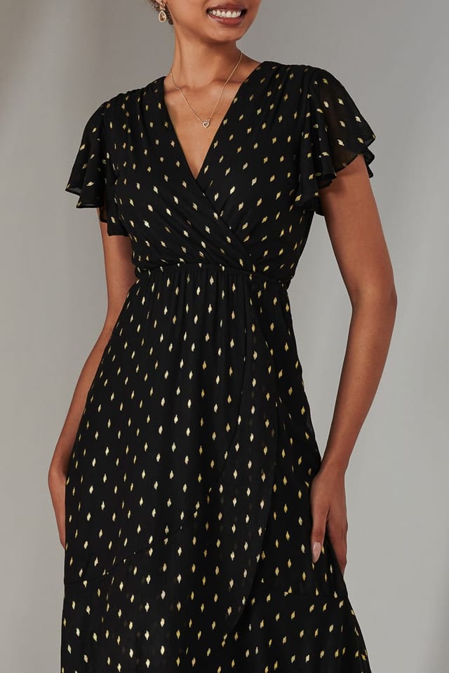 Jolie Moi Jolie Moi Women's Metallic Spot Textured Chiffon Maxi Dres in Black - 3