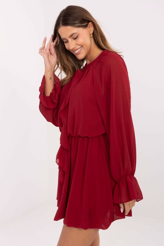 Love Lace Love Lace Women's Flared Cocktail Dress With Rose Jabot Ruffles Style 219077 in Red - 2