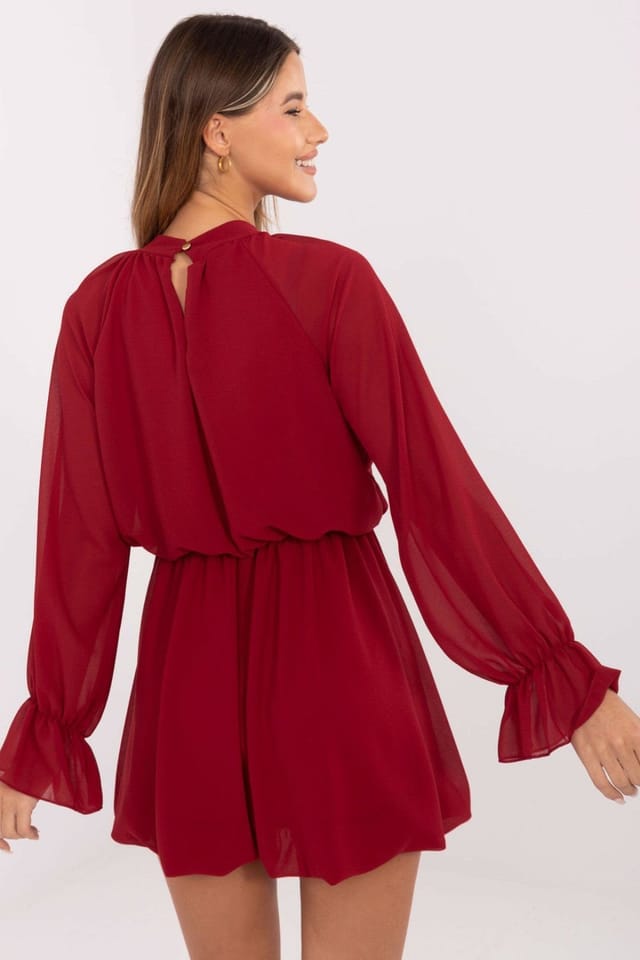 Love Lace Love Lace Women's Flared Cocktail Dress With Rose Jabot Ruffles Style 219077 in Red - 3
