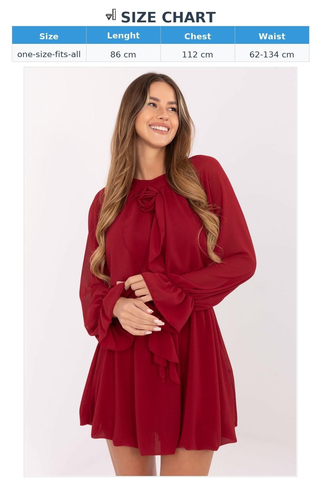 Love Lace Love Lace Women's Flared Cocktail Dress With Rose Jabot Ruffles Style 219077 in Red - 4