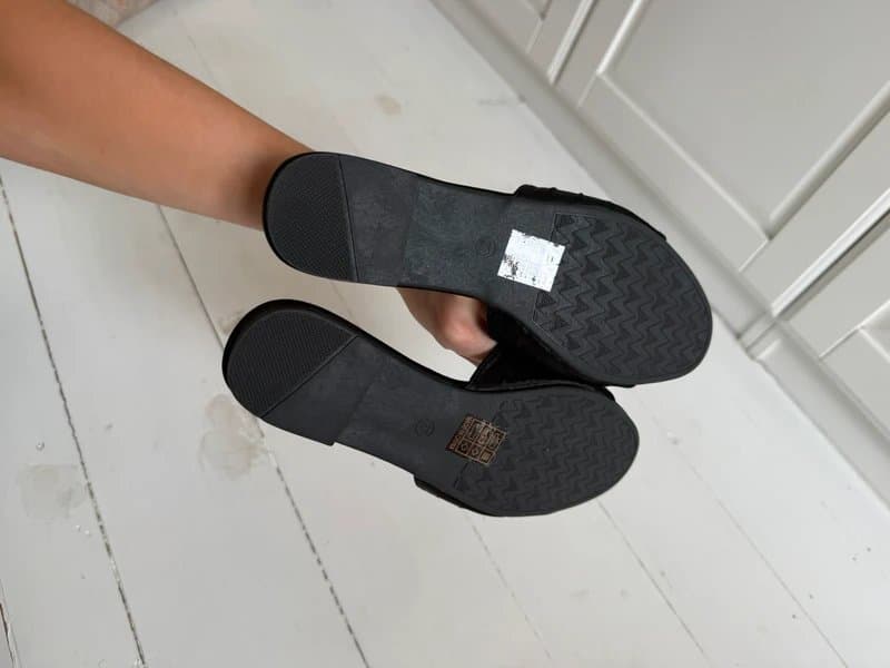 ASOS Black ruched gold hardware Sandals