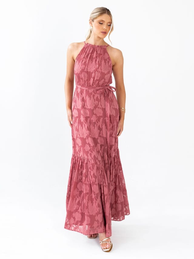 Anaya with Love Anaya with Love Women's Frill Halter Neck Maxi Dress in Dark Pink - 3