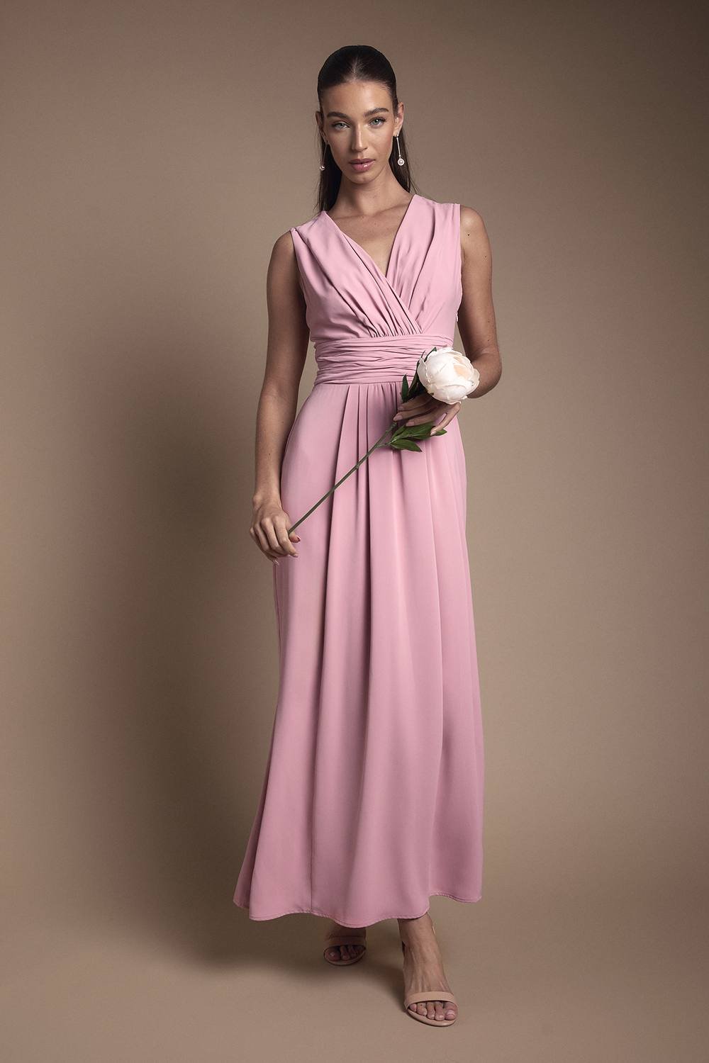Coast Coast Women's Wrap Front Pleat Waist Maxi Bridesmaid Dress in Antique Rose - 2