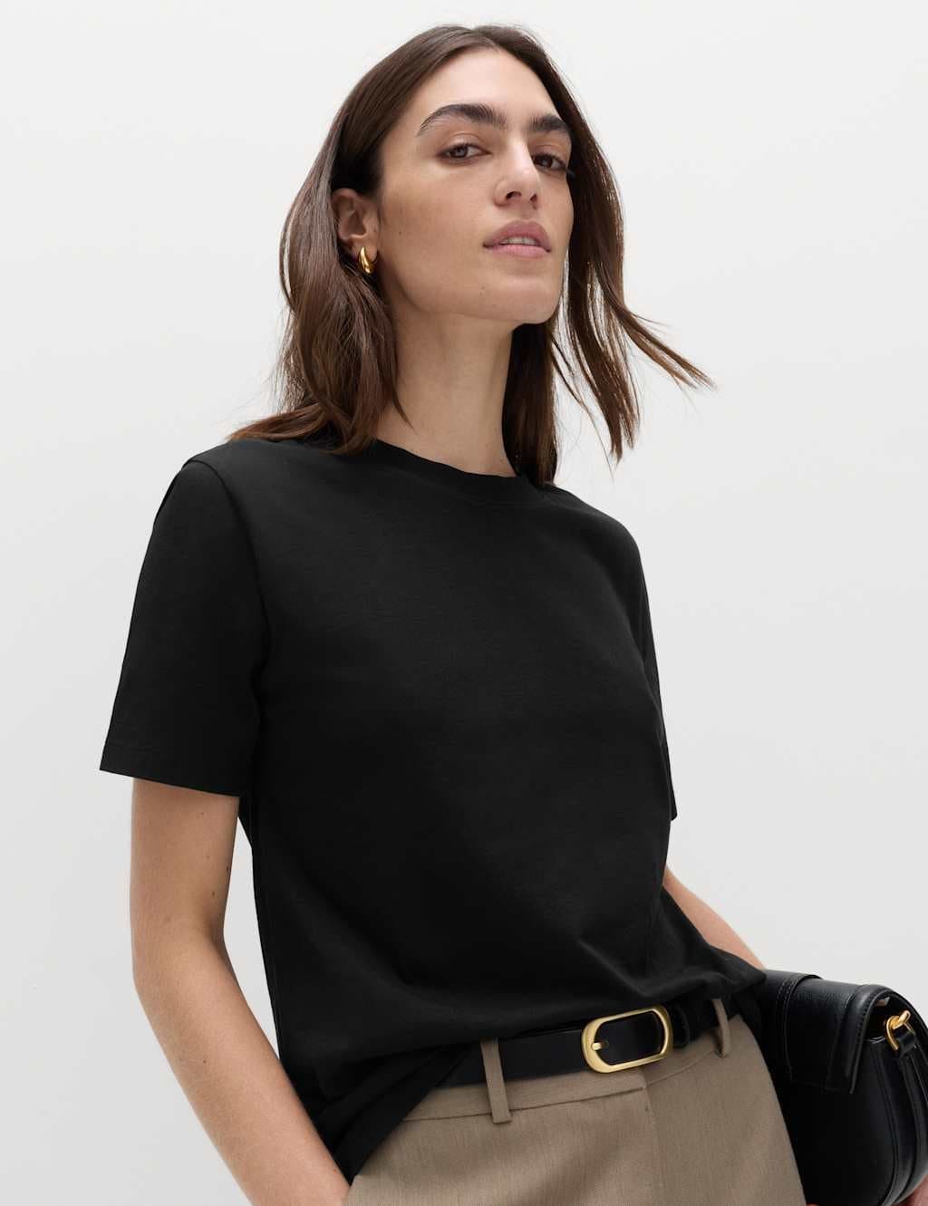 Marks & Spencer M&S Pure Cotton Everyday Fit T-Shirt Black