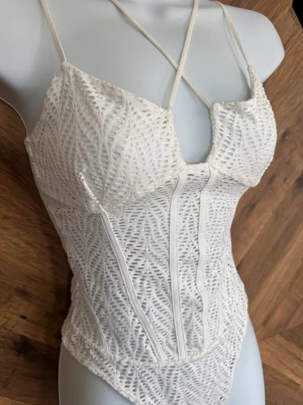 Bershka Bershka white/cream Crochet Lace Corset Bodysuit size small