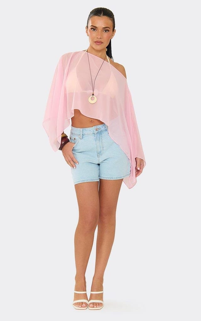 EGO Mid Rise Pocket Detail Shorts In Light Blue Denim, Women's Size UK L - 2