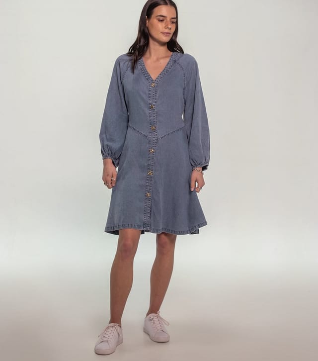 Sunshine Soul Women's Light Blue Textured Button Denim Mini Dress Sunshine Soul New Look - 2