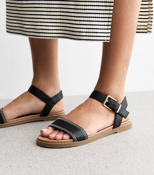 New Look Women's Black Stitch Detail Open Toe Sandals New Look - 2