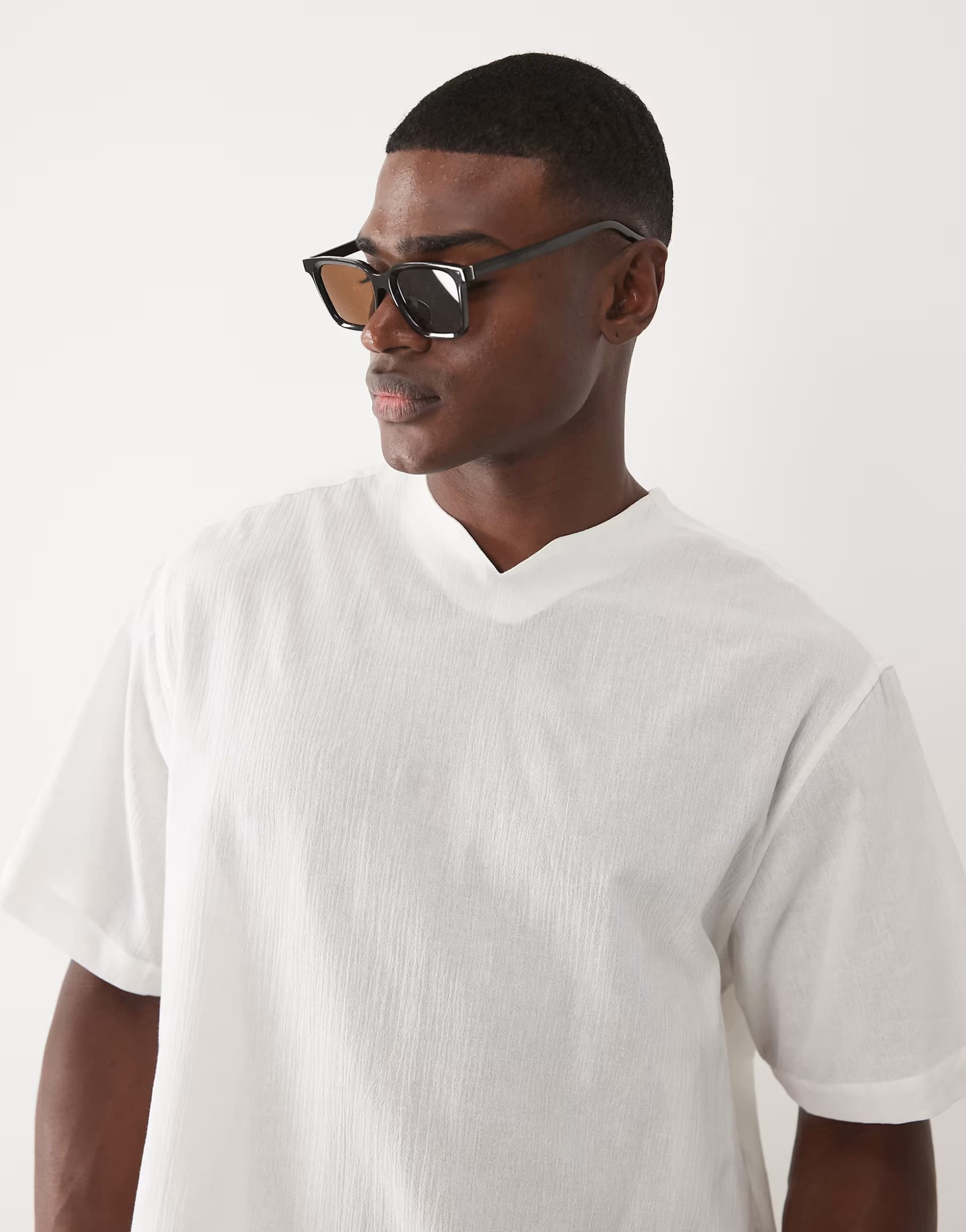 ASOS ASOS DESIGN oversized overhead linen look shirt in cream