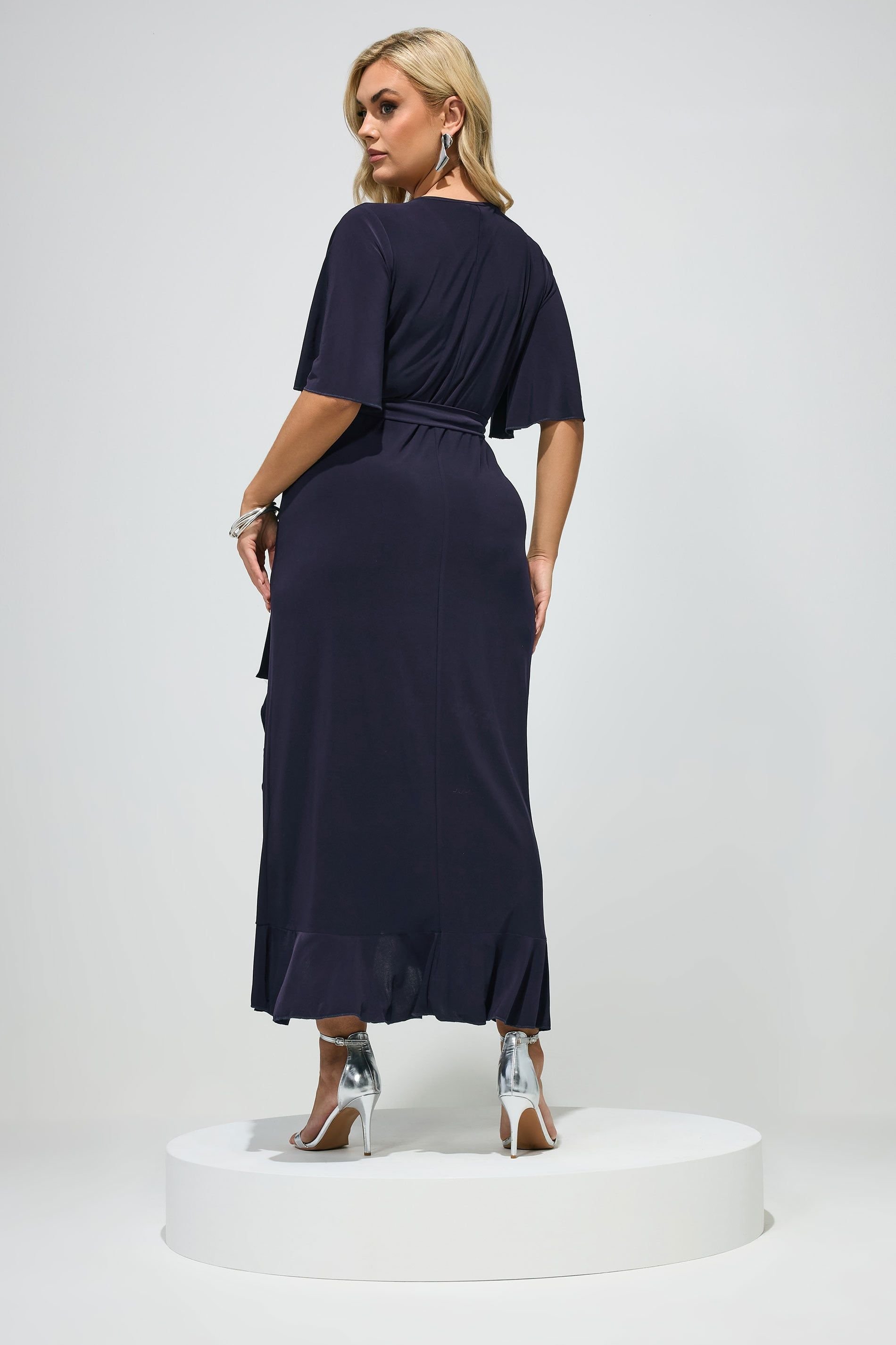 Yours Yours Women's Ruffle Hem Wrap Dress in Dark Navy - 3